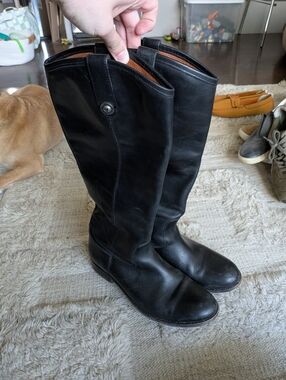 Frye Black Leather Tall Riding Boots